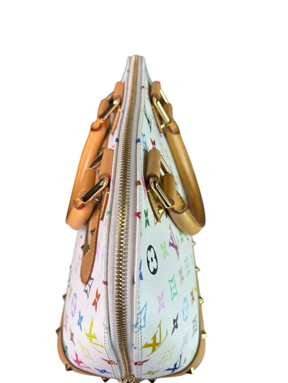 Louis Vuitton White Multicolor Alma Satchel with Tan Trim - Picture 3 of 10